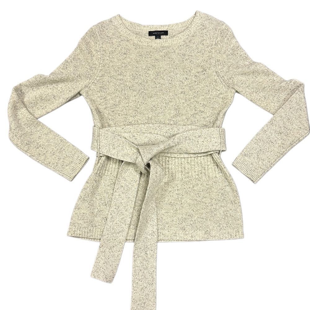 Ann Taylor Oatmeal Wool Blend Belted Sweater Size S